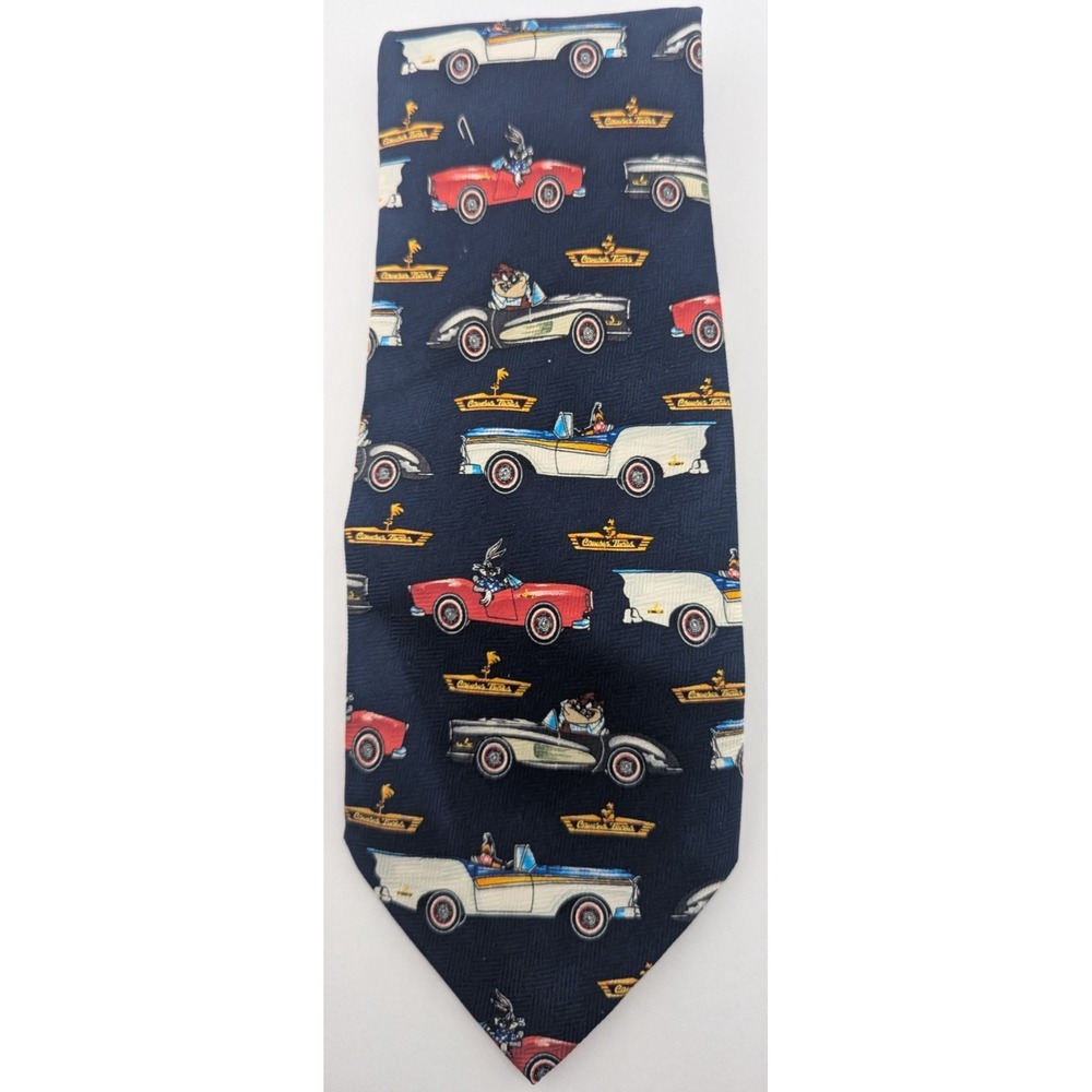Vintage Looney Tunes silk Tie 1999 Warner Bros Bugs Bunny  Daffy Tasmanian Cars